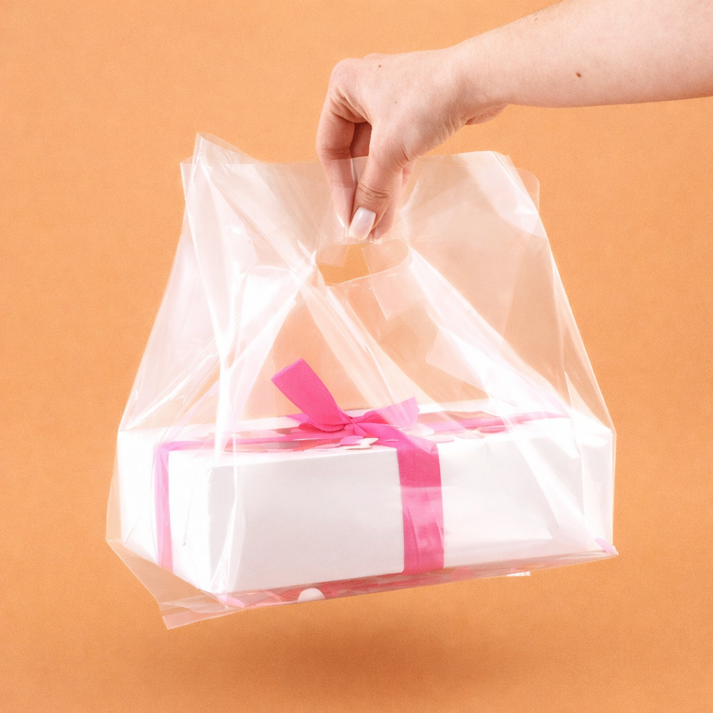 Пакет квадратный полиэтиленовый с вырубной ручкой, упаковка, прозрачный, 23.5×38+22 см ±5% 60 мкм